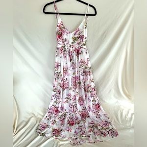 White Backless Dress with Pink Floral Pattern Size Small